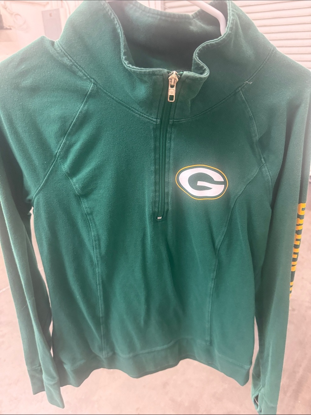 PINK Victoria's Secret Green Quarter-Zip Pullover with Team Logo